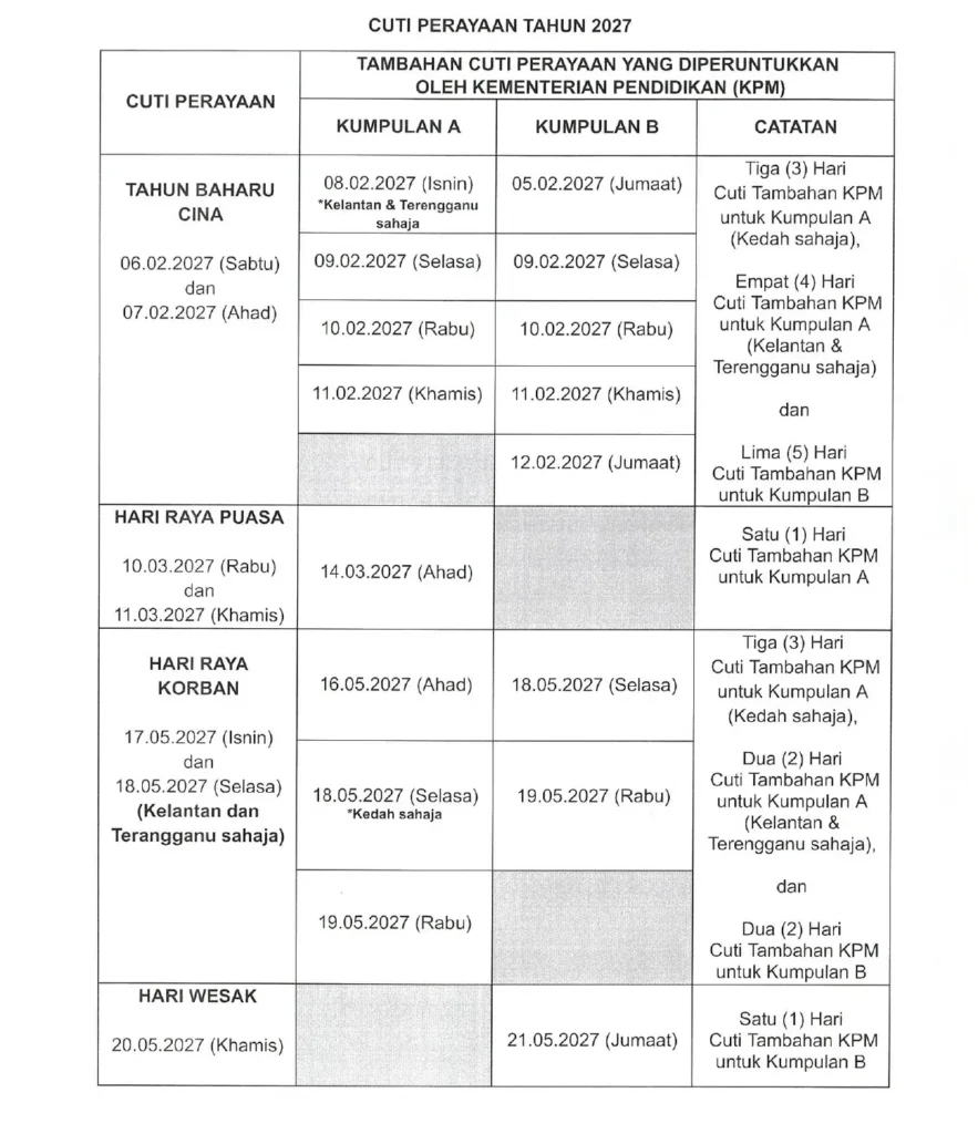 cuti sekolah 2027