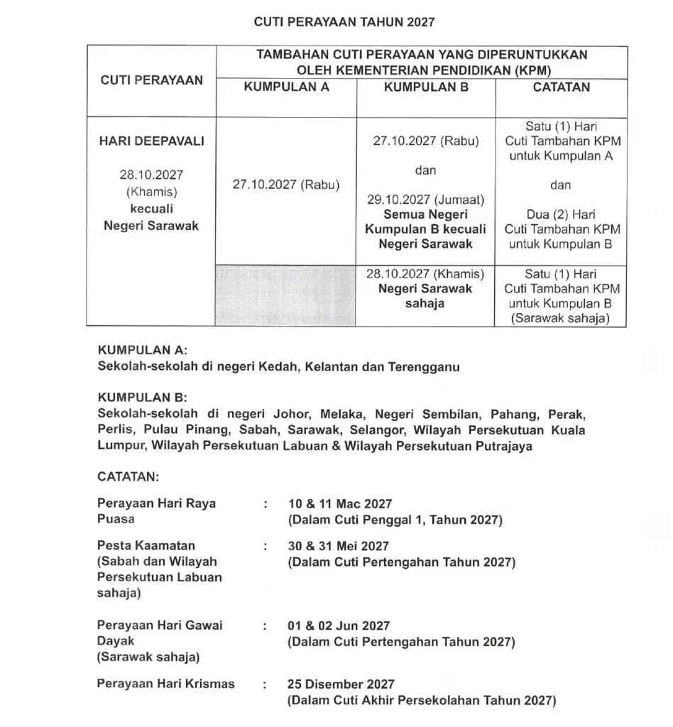 cuti sekolah 2027